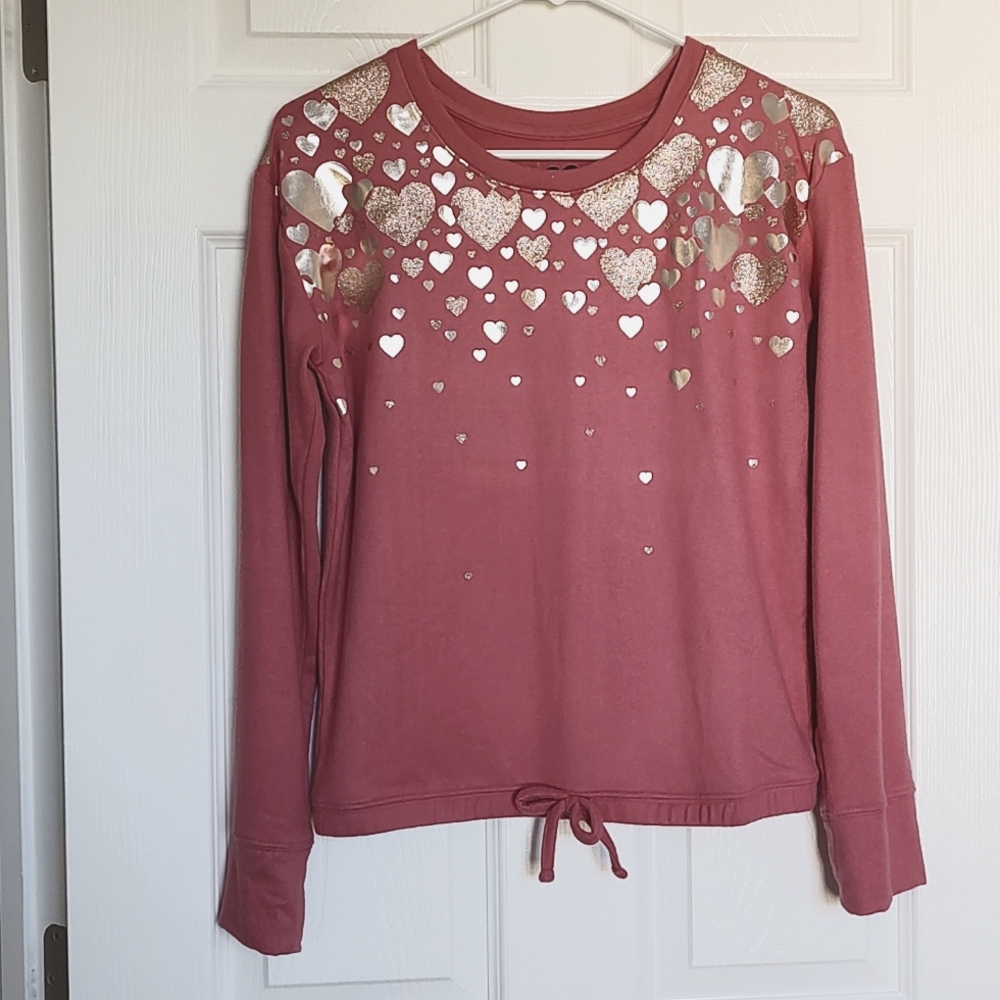Pink girls sweater with gold hearts size XL NWOT
